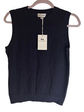 Free Assembly Navy Cable-Knit Sleeveless Crewneck Sweater, NWT Sz M